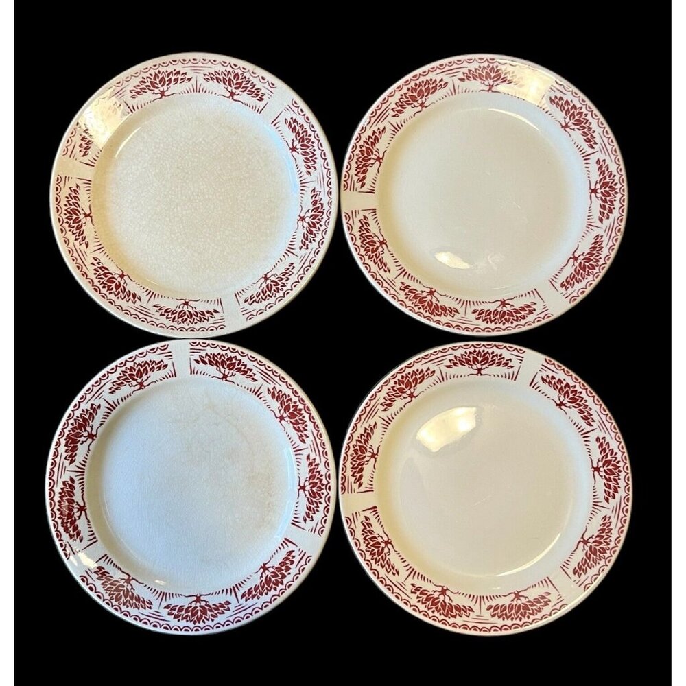 Homer Laughlin Kitchen Kraft Art Deco Tree Pattern, 6 1/4” Plates 1939, 4 Plates